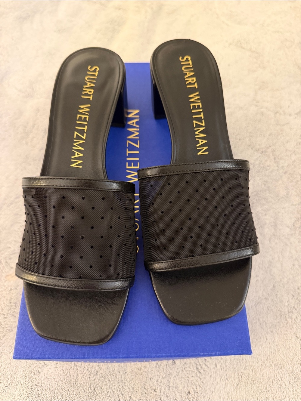 Stuart Weitzman Black Mesh Slide Mules